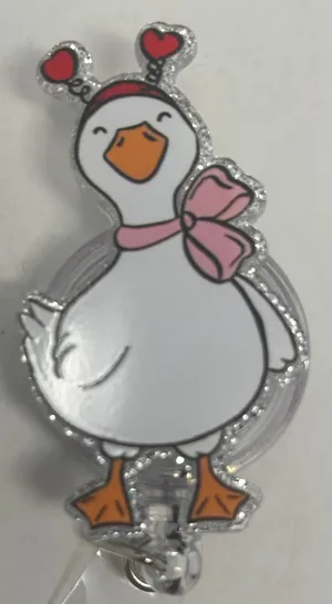 Duck Badge Pink Bow Red Heart Headband Retractable Work ID Holder Alligator Clip thumbnail 1
