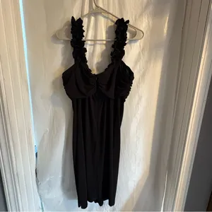 Maggy London Dress Cocktail Party‎ Career Black Dress Size 14 Zip Lined Ruffle thumbnail 3