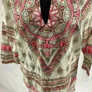 Tommy Bahama Paisley Multicolor V Neck Tunic Top Blouse Sheer Cover Up Women M thumbnail 2