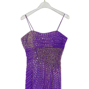 Party Time Y2k Vintage Prom Dress Purple Sequin Rhinestone Evening Gown 4 Small thumbnail 4