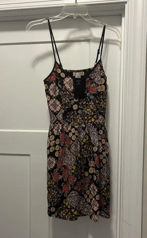 Band Of Gypsies Black Floral Strappy Bustier Cotton Minidress Size Medium Casual thumbnail 1