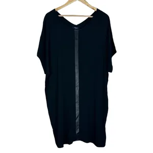 Madewell Leather Edged Easy Shirt Shift Mini Dress Solid Black Edgy LBD Size M thumbnail 3