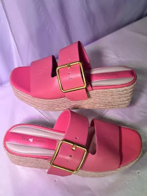 Franco Sarto Coral Pink Espadrille Wedge Slide with Gold Buckle thumbnail 3