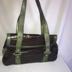 Anne Klein drk brown & green leather purse thumbnail 2