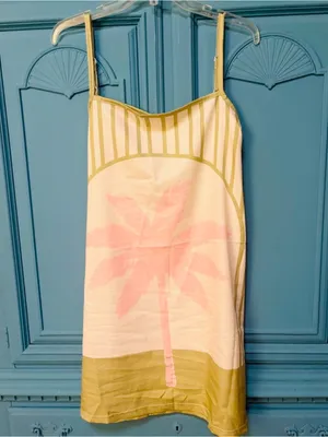 Shein Green & Cream Cabana Striped Pink Palm lightweight Beach Dress thumbnail 3