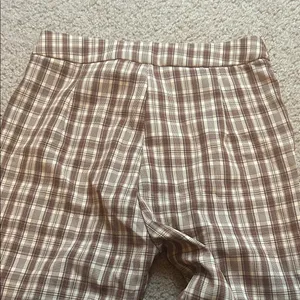 SHEIN Women’s Plaid Chino Pants Brown Cream Straight Leg Trousers thumbnail 3