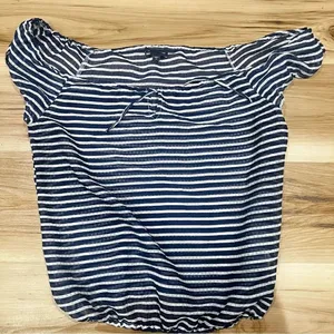 Gap Blue and White Banded Off the Shoulder Striped Blouse Womens Small thumbnail 1