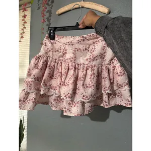Pink Floral Eyelet Lace Ruffle Mini Skirt Cottagecore Coquette Romantic thumbnail 2