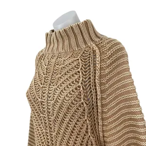 Free People Sweetheart Beige Chunky Knit Mock Neck Balloon Sleeve Sweater Top S thumbnail 3