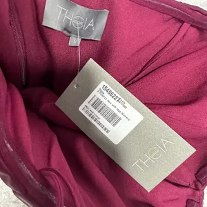 THEIA Gisela Burgundy One Shoulder Satin Midi Gown NWT Wedding Guest Sz 0 thumbnail 5