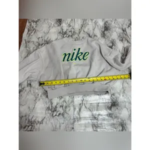 Nike off White Cropped Crew Sweatshirt Neon Green Navy logo spell out medium thumbnail 7