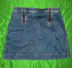 Pilcro and the Letterpress Dark Blue Denim Mini Skirt with Front Zippers size 12 thumbnail 1