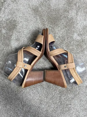 Frye Women’s Dani Criss Cross Sandals Block Heels Leather Strappy in Tan 8 thumbnail 4