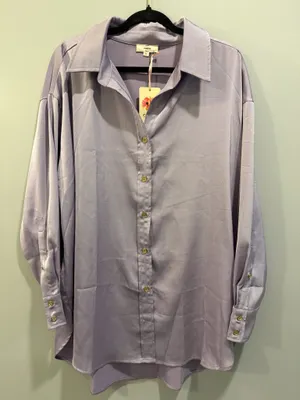 Entro Satin Long Sleeve Button Up Top Purple thumbnail 4