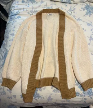 Cream & brown knit cardigan thumbnail 1