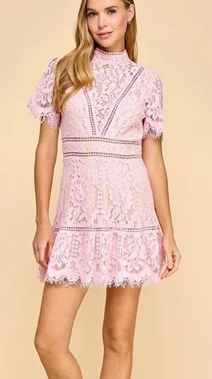 Mock Neck Scalloped Edge Open Back Pink Size L thumbnail 1