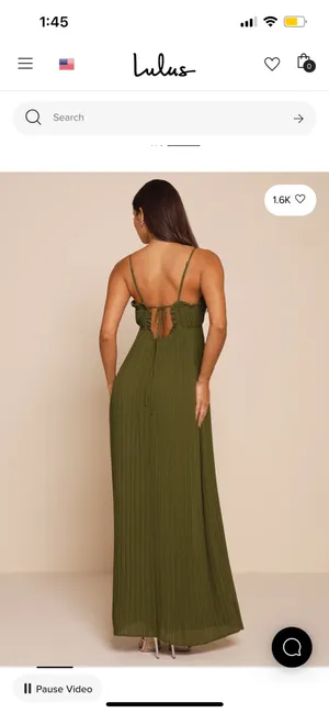New Lulus Delina Olive Plisse Chiffon Tie-Back Maxi Dress Size Small thumbnail 4