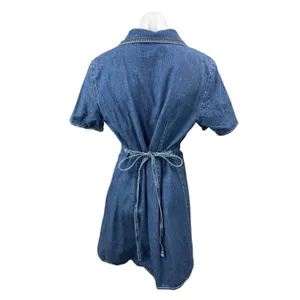 & Other Stories Womens Blue Denim Belted Short Sleeve Mini Flare A-Line Dress 10 thumbnail 4