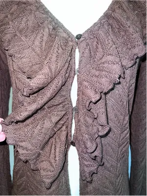 Women's LOFT Brown Ruffle Front Cardigan Sweater Size S thumbnail 4