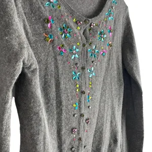 Glam Souls Cashmere Wool Blend Cardigan Rhinestone Brown Size S/M thumbnail 6