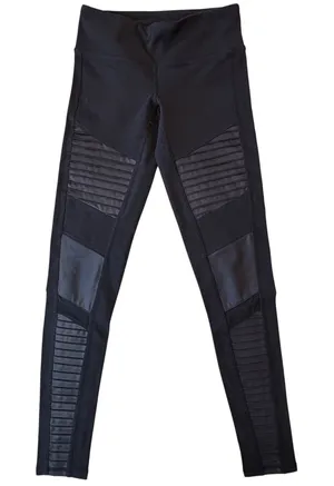 Alo Yoga Moto Panel Leggings Womens XS Black Ribbed Mesh High Performance Active thumbnail 1
