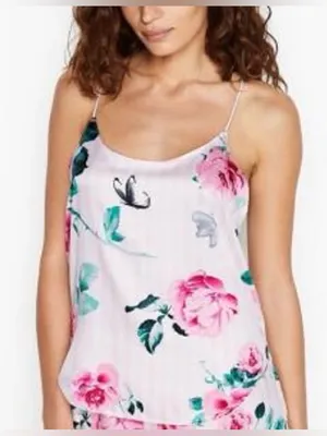 Victoria's Secret floral camy top, spaghetti straps, satin, sz M thumbnail 1