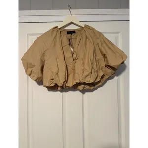 Zara Poplin Balloon Crop Top Beige Modern Romantic Peasant Runway Tik Tok thumbnail 2