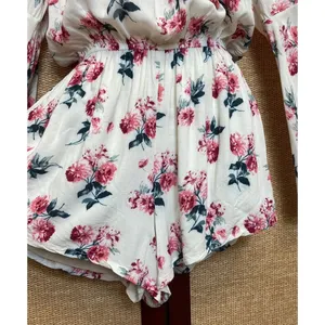 Abercrombie & Finch Ivory floral off shoulder rayon bell sleeve romper Size M thumbnail 5