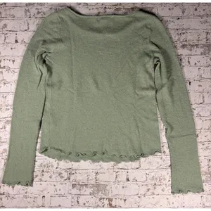 Free People Free-est Sage Green Textured Lettuce Edge Knit‎ Top Large OB1628163 thumbnail 2
