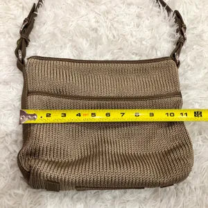 The Sak Woven Crochet Hobo Bag Tan Beige Plaid Lining thumbnail 10
