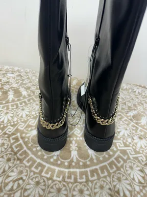 a new day Black Mid-Calf Faux Leather Boots with Chain Accent thumbnail 2