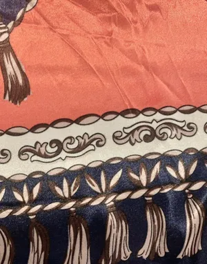 Vintage Large Antique Bells &Tassels blue/orange SQUARE SILKY SCARF 35/35 thumbnail 8
