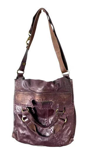 Lucky Brand Merlot Leather Distressed Foldover Boho Bohemian Western Crossbody thumbnail 1