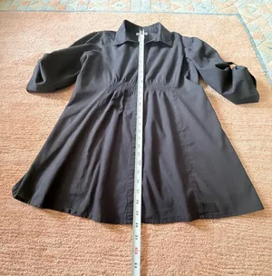 Oh Mamma Black Cotton Smocked Waist Button Front Tunic Shirt Size L thumbnail 3