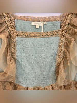 NWT Forever That Girl Blue/Tan Ruffle Lace Peplum Fairy Top Large Anthropologie thumbnail 10