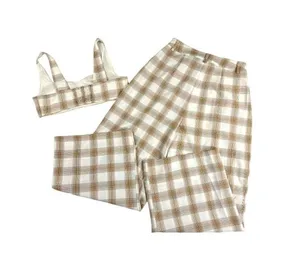 Cara Santana - Gingham Wide Pants and Top Set in Brown and Cream thumbnail 3
