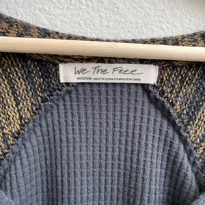 Free People Grey Yellow Stripe Sweet Confession Henley Waffle Knit Pullover thumbnail 9