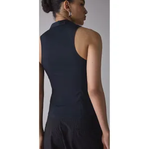 Urban‎ Outfitters Black Halter Button Up Collared Sleeveless Top Slim Fit thumbnail 3