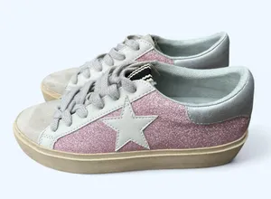 Shu Shop REBA White & Pink Sparkle Tennis Shoes Fashion Sneaker size 6.5 Glitter thumbnail 1