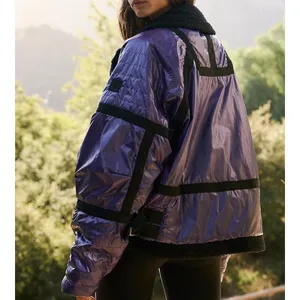Free People Movement Vagabond Fleece Bomber Jacket Women’s XS Purple Packable thumbnail 4