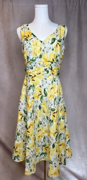 Vtg Robbie Bee Yellow Floral Cotton Dress Petite 10P Cottagecore Sun thumbnail 1