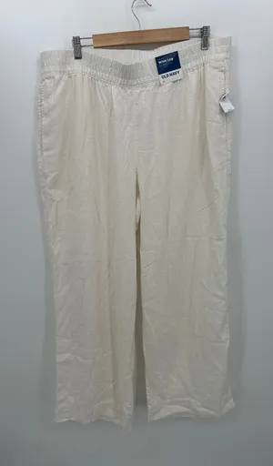 Old Navy Womens White Wide Leg High‎ Rise Linen Blend Pants Size XL Stretch Pull thumbnail 1