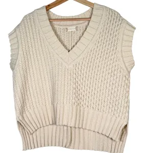 Altar'd‎ State Womens Cream Cable Knit V-Neck Sweater Vest High-Low Oversized M thumbnail 1