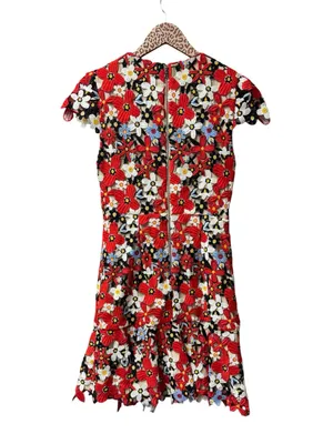 Alice + Olivia Imani Red Fit Flare Guipure Lace Overlay Floral Mini Dress Red 2 thumbnail 5