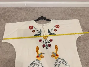World Market Dress Linen Dress Floral Embroidered Dress Boho Dress Womens OS thumbnail 3