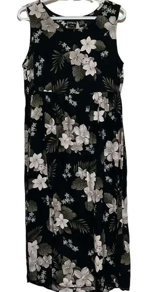 Erika Women's‎ Black Green Cream Tropical Sleeveless Long Dress Size M thumbnail 1