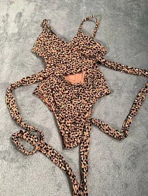 Aerie wrap Leopard Print One Piece Swimsuit full coverage XL Long thumbnail 1