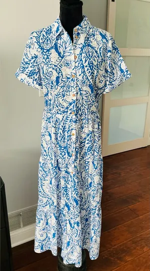 Zara Blue and White Paisley Button-Up Midi Dress 💙 thumbnail 1