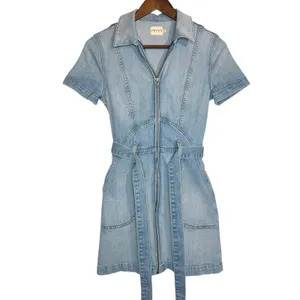 Alice + Olivia Jeans Blue Denim‎ Mini Dress Size 2 Zipper Front Pockets Belted thumbnail 11