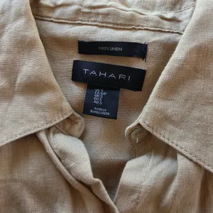 Tahari Womens 100% Linen Belted Button Down Shirt Dress Tan Beige Small thumbnail 3